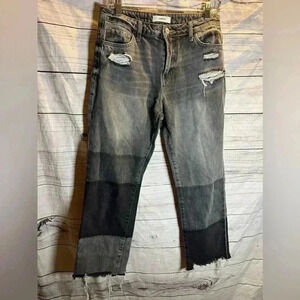 Ceros distressed patch work mom jeans